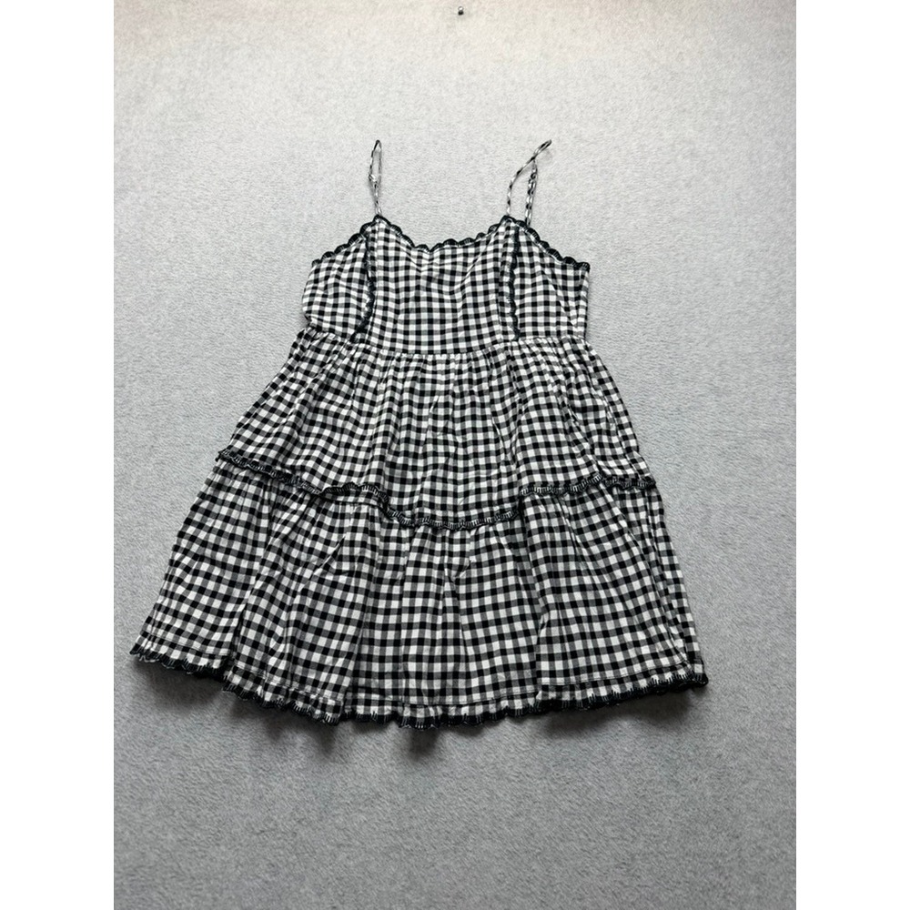 Urban Outfitters Black White Gingham Mini Dress Tiered Scallop Spaghetti Strap